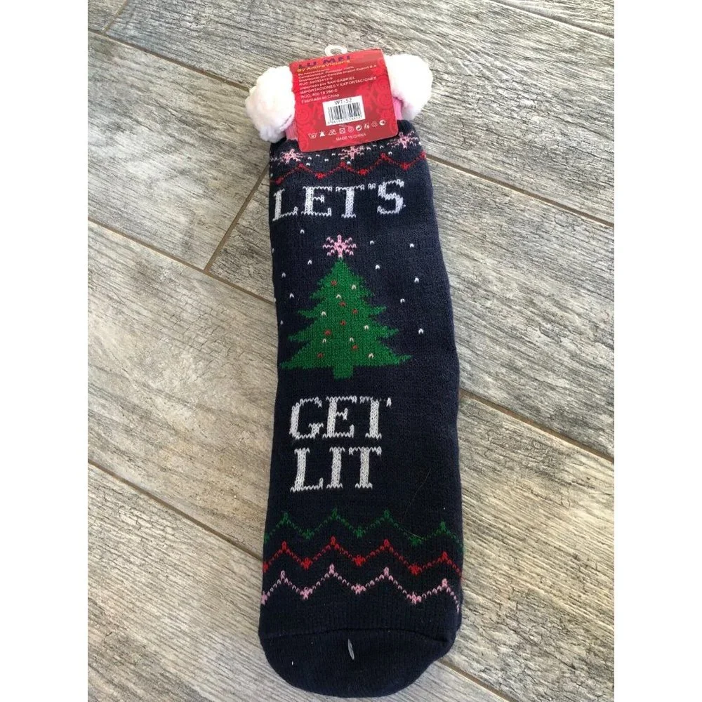 NWT Slipper Socks Let's Get Lit Christmas Trees Holiday Lu Mei‎ Stocking Stuffer
